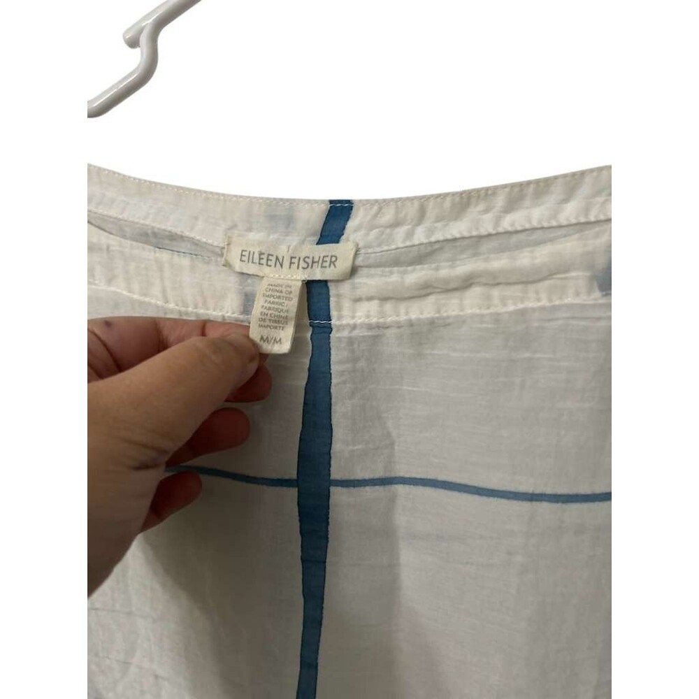 Eileen Fisher Women’s Medium White Cotton Silk Hand Painted Short Sleeve Top - Picture 3 of 4